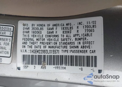 2003 Honda Civic Ex из США, поврежденный, VIN 1HGEM22993L015571